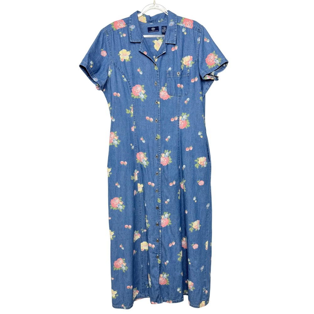 Vintage 90s Floral Denim Maxi Dress 12 100% Cotton Cottagecore Country Boho